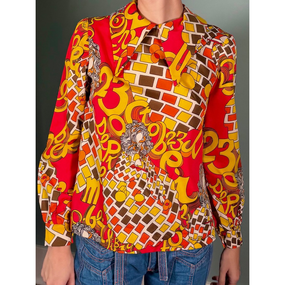 Vintage 1960s Libra Shirt Novelty Print Zodiac Astrology 60s Psychedelic 70s
